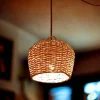 El Yapımı Hasır Yuvarlak Avize – 25 cm | Doğal ve Bohem Aydınlatma