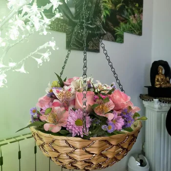 Kamış Hasır Balkon Bahçe Saksısı Dekoratif Saksı Metal Zincirli