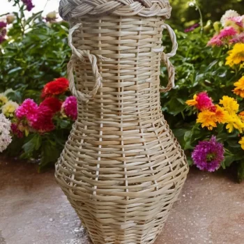 Doğal Hasır Vazo – El Yapımı Dekoratif Bohem Vazo | Rustik Ev Aksesuarı