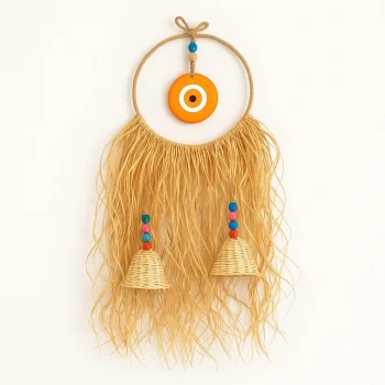 Dogal Rafya Nazar Boncuklu ve Septli Duvar Aksesuar Süsü