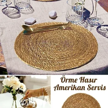 Hasır Supla Örgü Amerikan Servis Tabak Tava Tencere Altlığı Bambu Sofra Servis Sunum