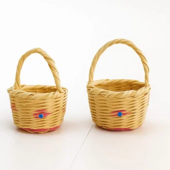 Mini El Yapımı Hasır Sepet – 2’li Dekoratif Süs Sepeti Seti