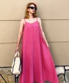 İp Askılı Oversize Pembe Pamuk Elbise