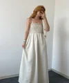 Askılı Taş Keten Elbise
