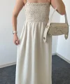 Askılı Taş Keten Elbise