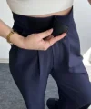 Beli cırtcıtlı Lacivert Kumaş Pantolon