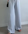 Dökümlü Bol paça Açık Gri Pantolon