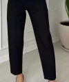 Filetolu Yüksek bel Siyah Kumaş Pantolon