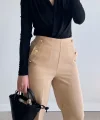 Gold Düğmeli Camel Kumaş Pantolon