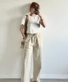 Natural Bej Keten Pantolon