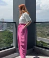 Şalvar Model Ham Keten Pembe Pantolon