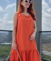Turuncu Cepli Volanlı Elbise