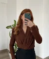 Vatkalı Kahve Bodysuit (çıtçıtlı )