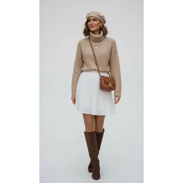 Quzu Pileli Beyaz Etek (içi şort astarlı)