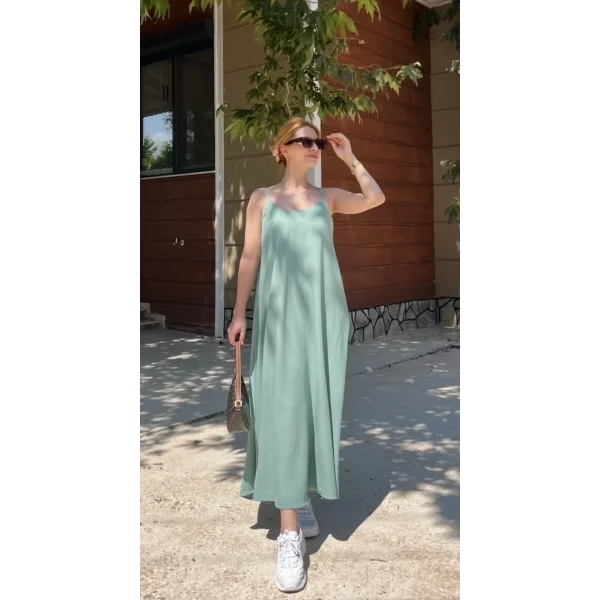 Askılı Mint Tensel Elbise