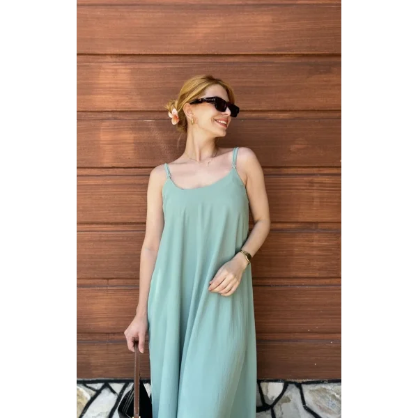 Askılı Mint Tensel Elbise