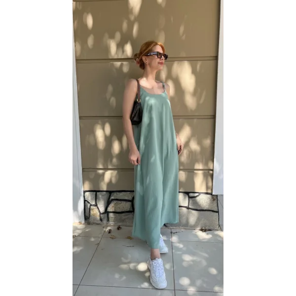Askılı Mint Tensel Elbise