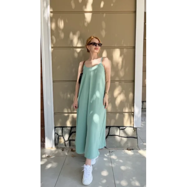 Askılı Mint Tensel Elbise