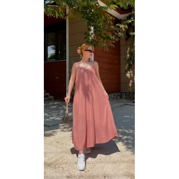 Askılı Pudra Tensel Elbise