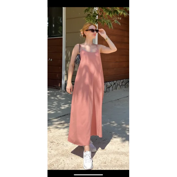 Askılı Pudra Tensel Elbise