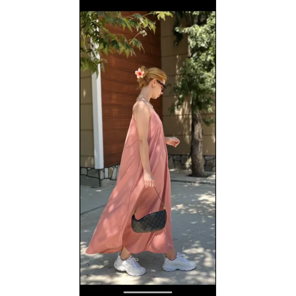 Askılı Pudra Tensel Elbise