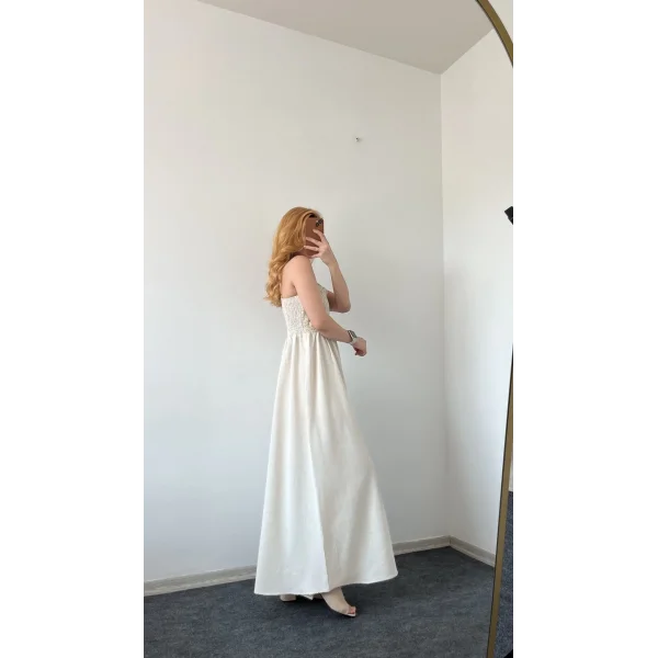 Askılı Taş Keten Elbise