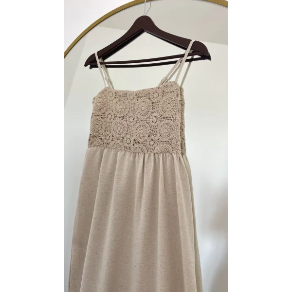 Askılı Taş Keten Elbise