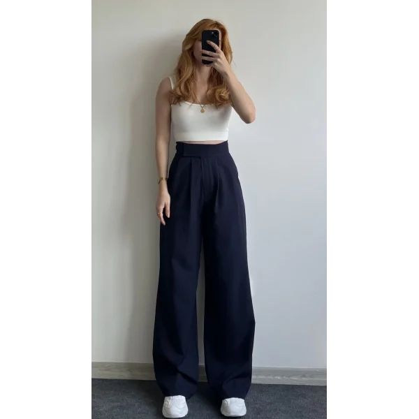 Beli cırtcıtlı Lacivert Kumaş Pantolon