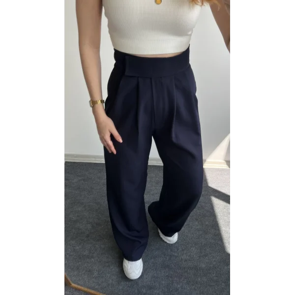 Beli cırtcıtlı Lacivert Kumaş Pantolon