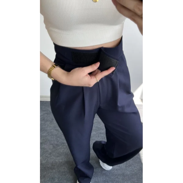 Beli cırtcıtlı Lacivert Kumaş Pantolon