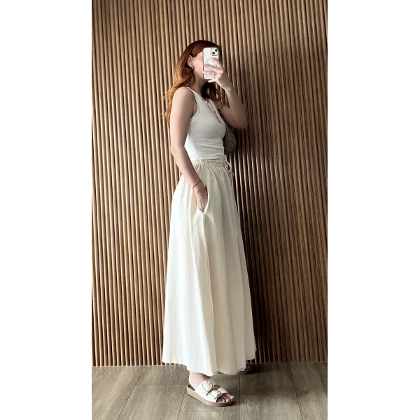 Midi Boy Kloş Keten Taş Etek (GENİŞ KALIP )