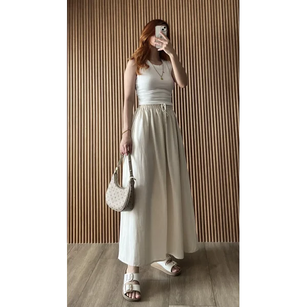 Midi Boy Kloş Keten Taş Etek (GENİŞ KALIP )