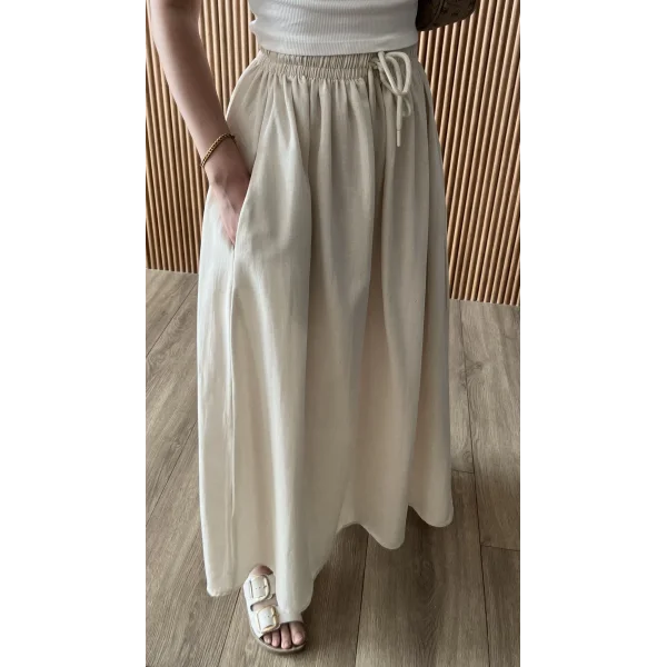 Midi Boy Kloş Keten Taş Etek (GENİŞ KALIP )