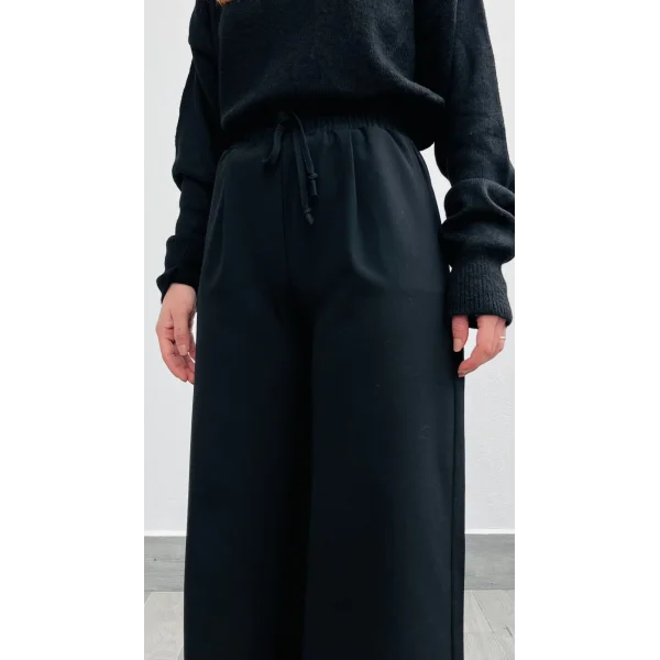 Beli lastikli kumaş siyah pantolon