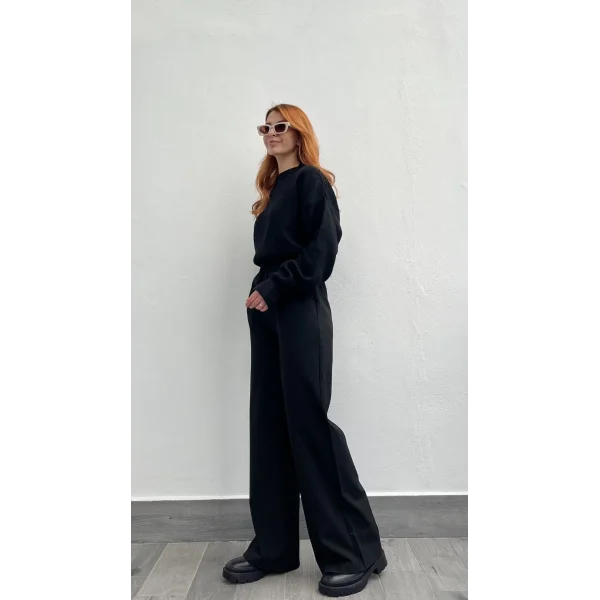 Beli lastikli kumaş siyah pantolon