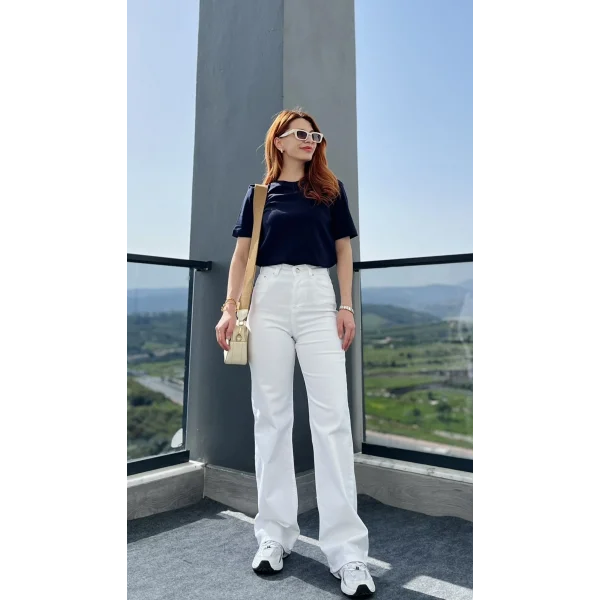 Beyaz Pamuk dokuma Pantolon