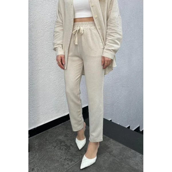 Bilek boy Taş Keten Pantolon