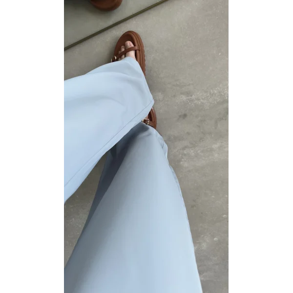 Dökümlü Bol paça Açık Gri Pantolon