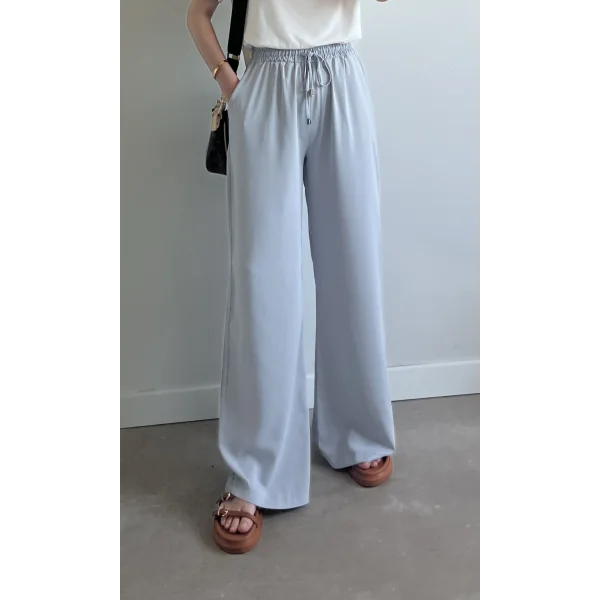 Dökümlü Bol paça Açık Gri Pantolon