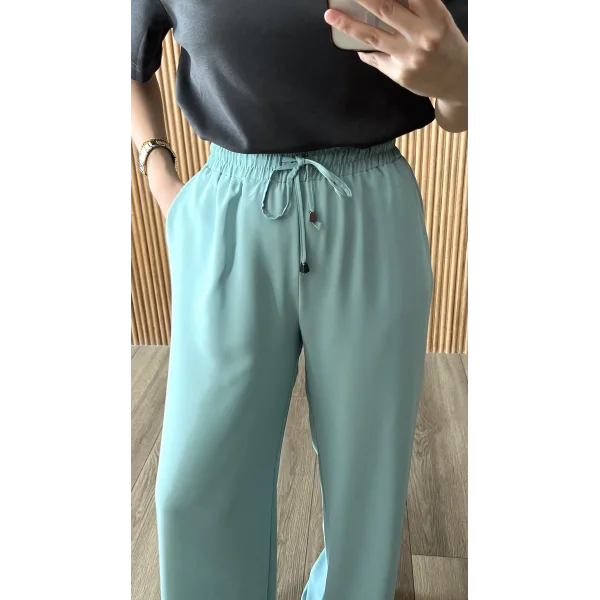 Dökümlü Bol Paça Mint Pantolon