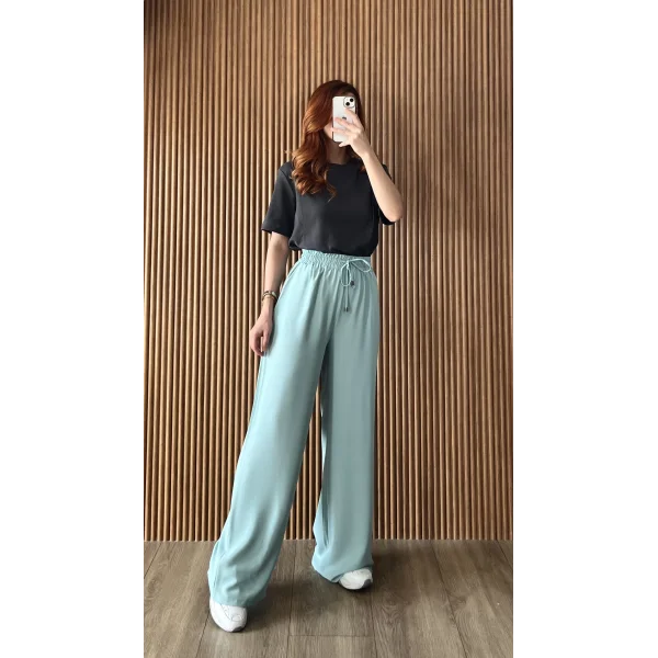 Dökümlü Bol Paça Mint Pantolon
