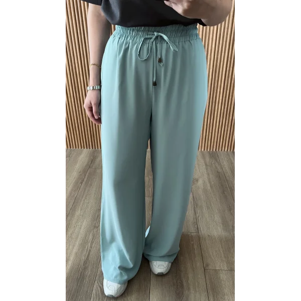 Dökümlü Bol Paça Mint Pantolon