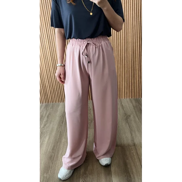 Dökümlü Bol Paça Pudra Pantolon