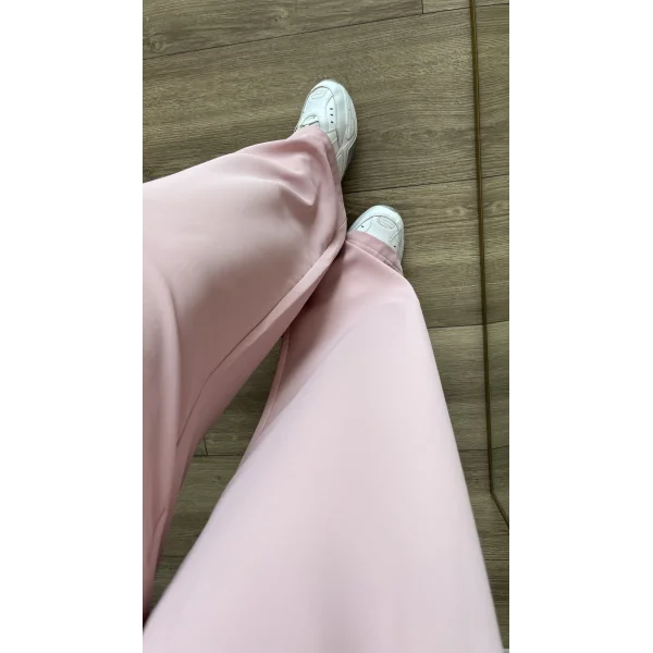 Dökümlü Bol Paça Pudra Pantolon