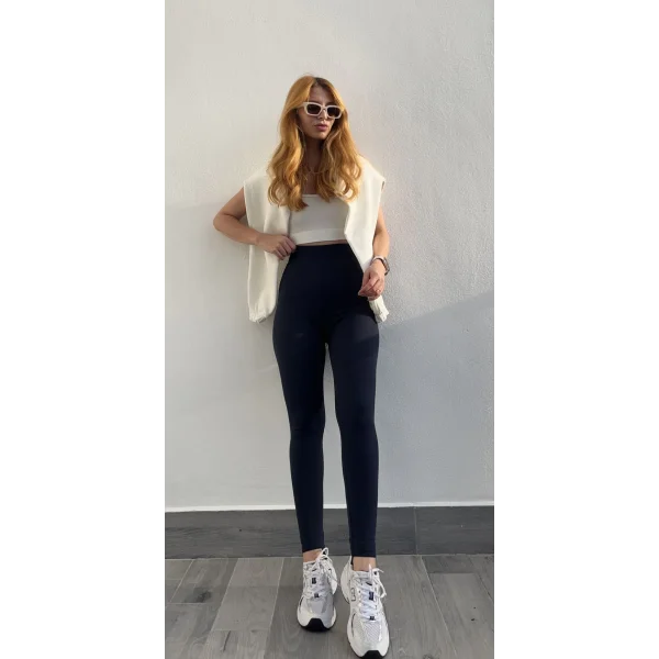 Fitilli Şardonlu Lacivert Tayt