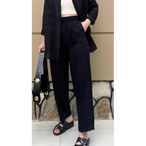 Ham Keten Bilek Boy Siyah Pantolon