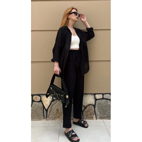 Ham Keten Bilek Boy Siyah Pantolon