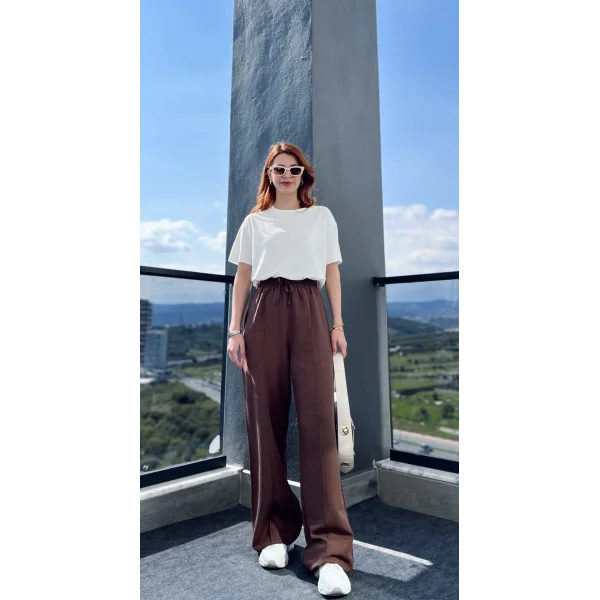 Ham Keten Bol Paça Kahve Pantolon