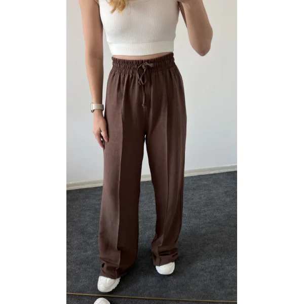 Ham Keten Bol Paça Kahve Pantolon