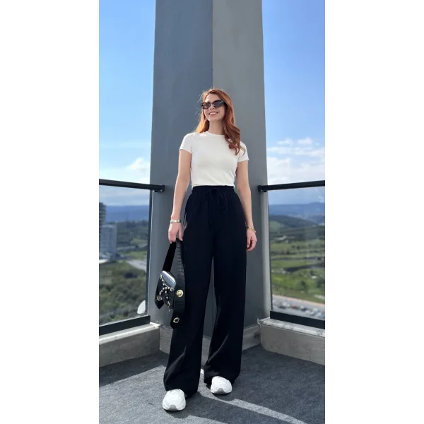 Ham Keten Bol paça Siyah Pantolon